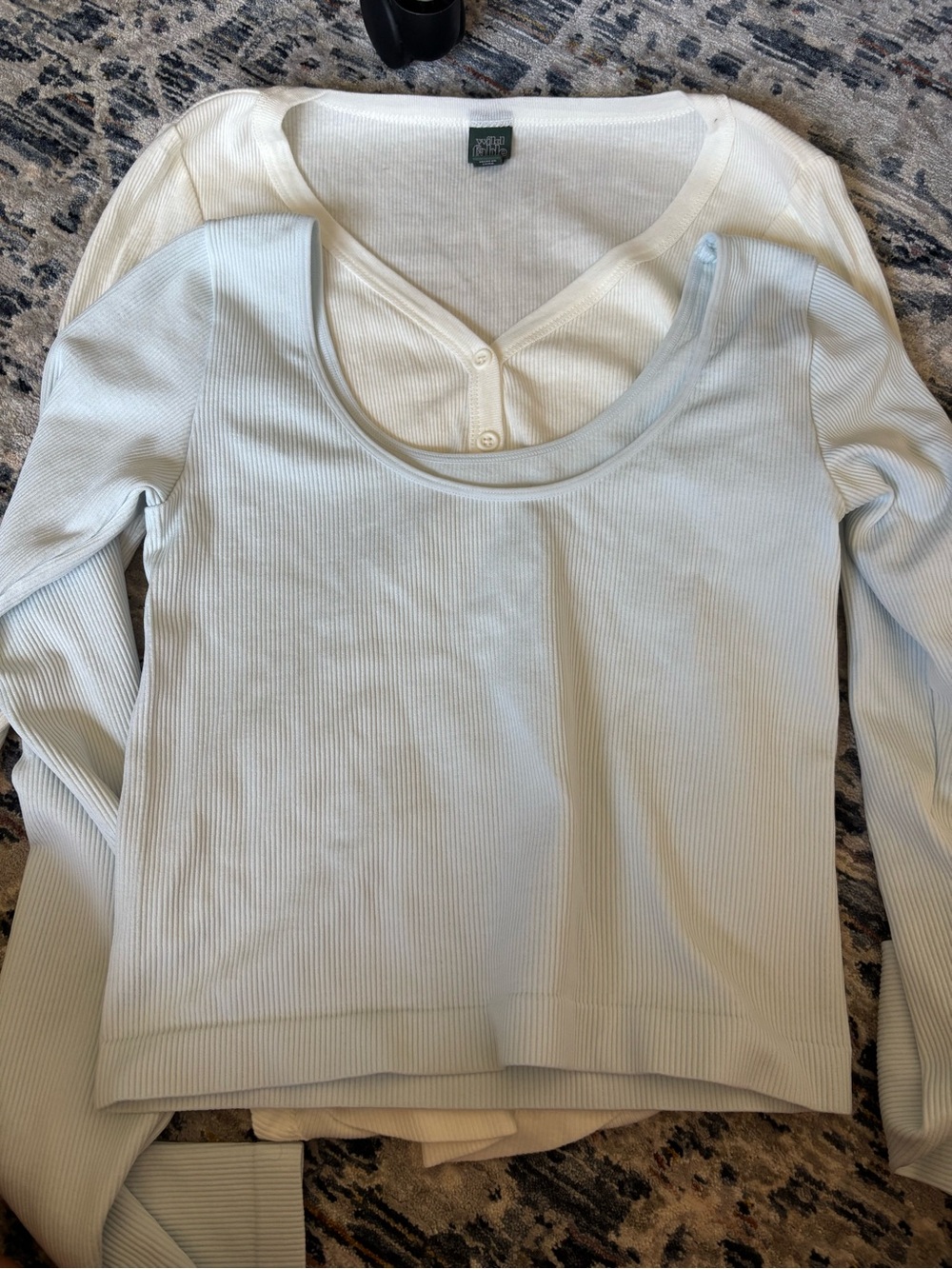 Target Women's Long Sleeve Ribbed Tee in Light Blue and Cream